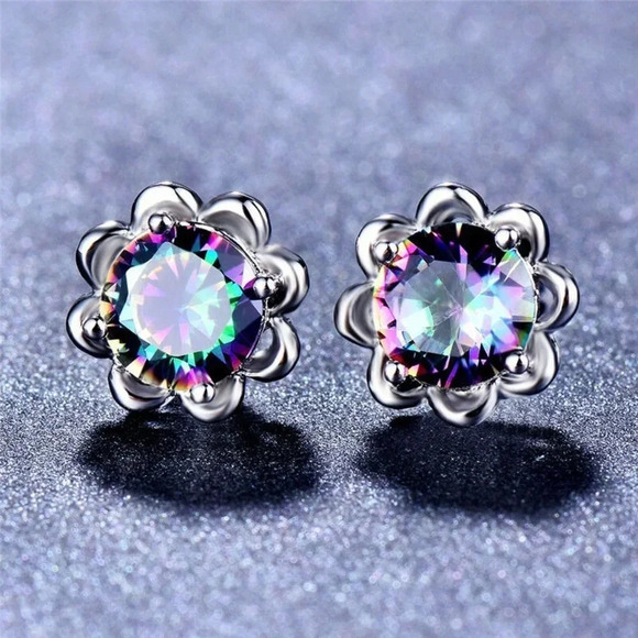 💎 Round Colorful Micro Pave Zircon Stud Earrings for Women, EVGG1034 - Picture 2 of 5